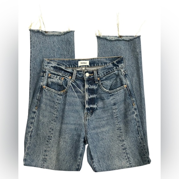 Pistola button fly high rise Distressed Blue Denim Jeans Size 26 - Picture 1 of 8